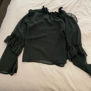 Green ruffle blouse small emerald hunter